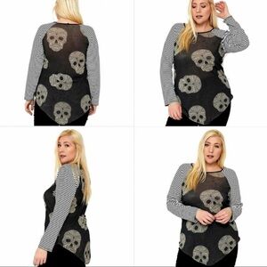 Black and Taupe Plus Size Sugar Skull Tops